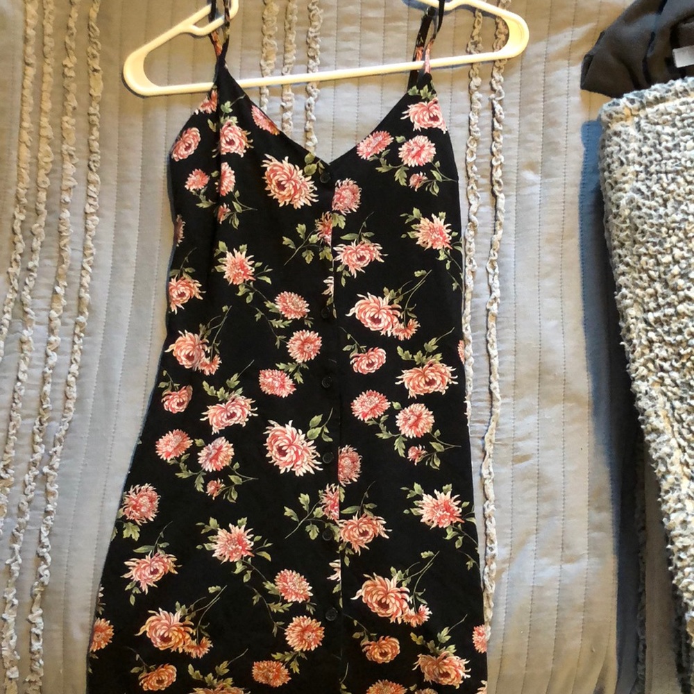 Black flower print dress